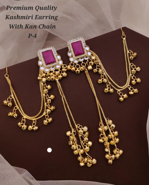 Premium quality kashmiri earring with kan chain P 4 Indian jewellery market in Pune